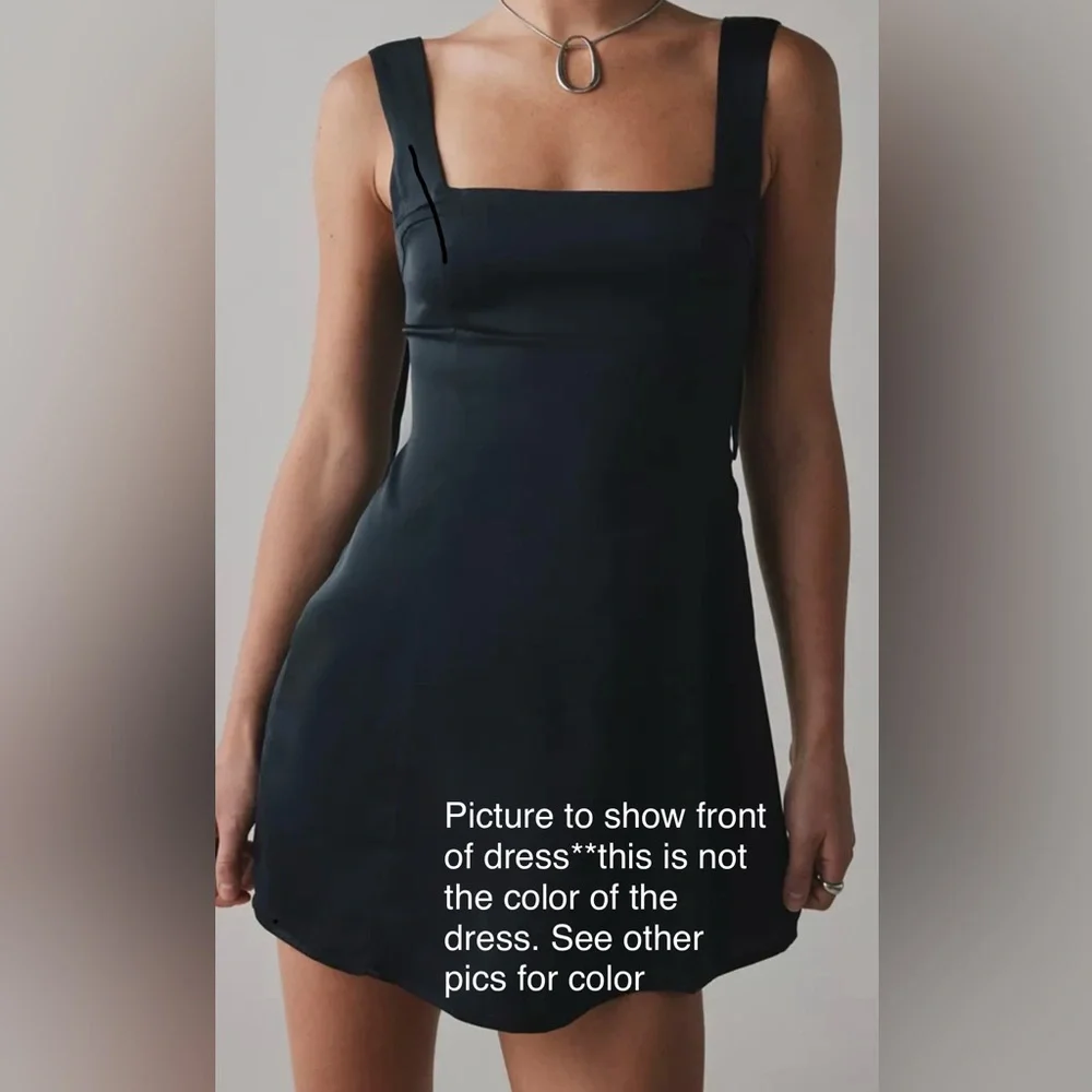 NWT Urban Outfitters Bri Double Bow Satin Mini Dress Teal Medium - Picture 2 of 9